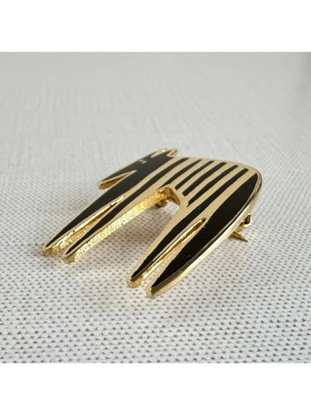 Laurel Burch Zebra Brooch Signed Vintage Gold Tone Black Enamel Zebra Pin